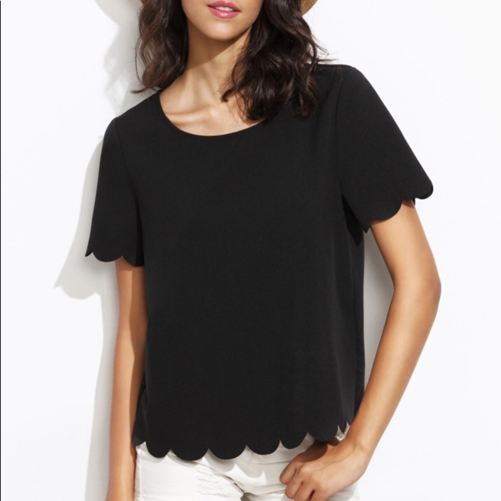 Topshop black scalloped top